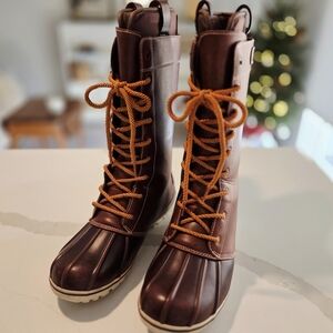 L.L. Bean: Womens Duck Boots Brown Leather Lace Up: Size 8 Medium